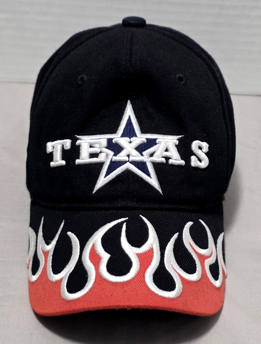 Vintage Y2K Texas Lone Star Flame Hat Big Bang Black Red Fire Embroidered Cap